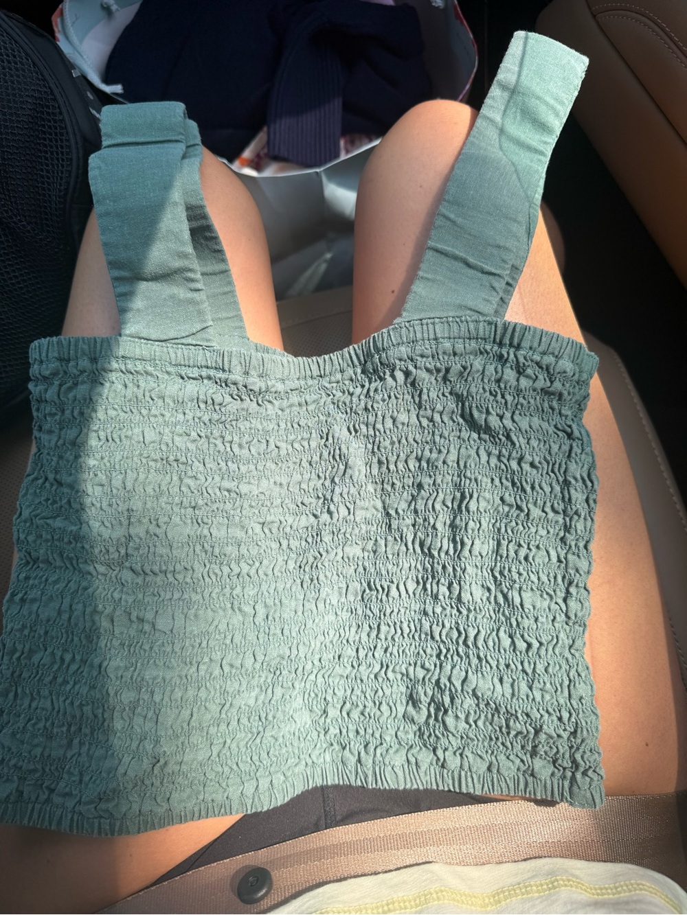 Smocked Square-Neck Crop Top in Sage Green